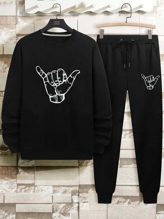 Winter Printed Sweatshirt and Pants Co Ord Set MIRWPCS16 - Black Black