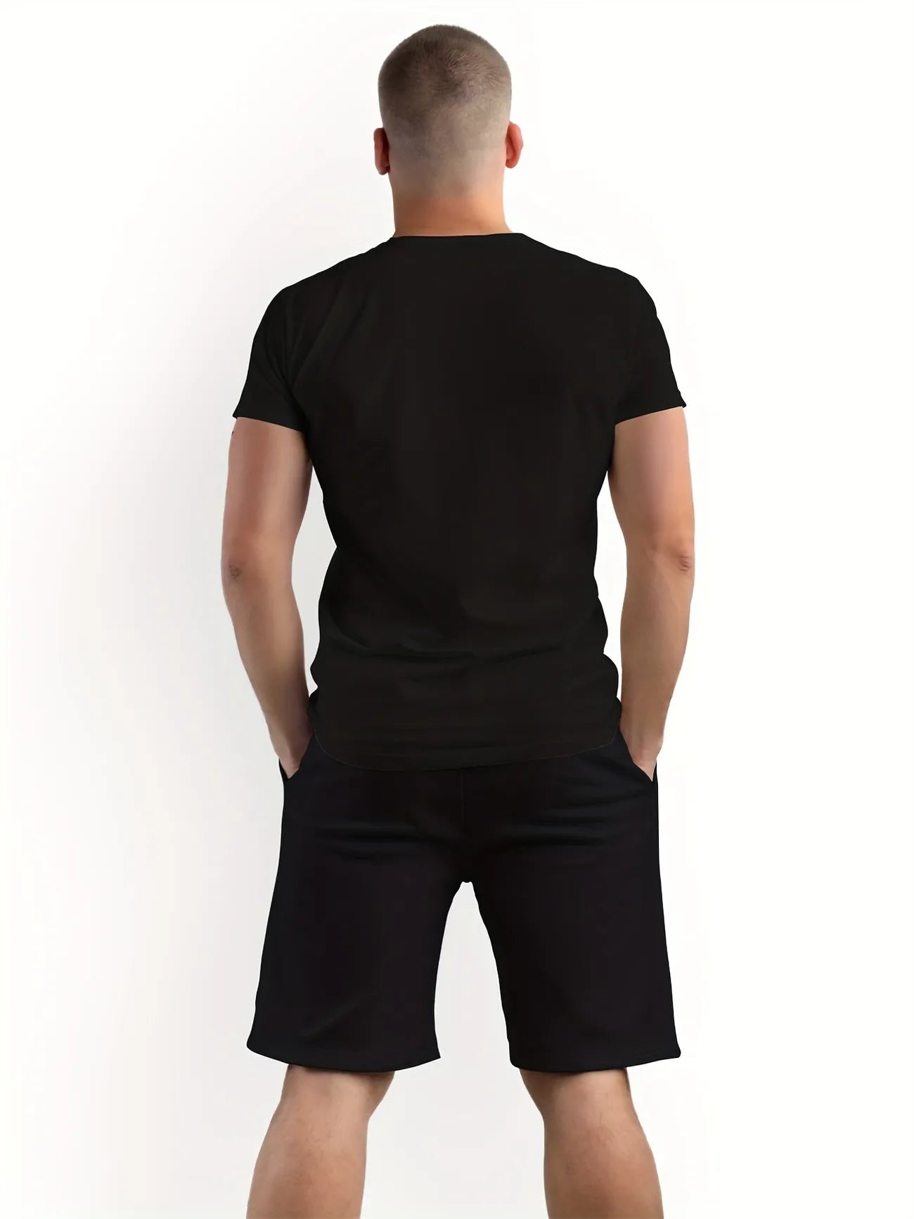 Mens Shorts and T-Shirt Summer Cotton Set - MMSS83 - Black Black