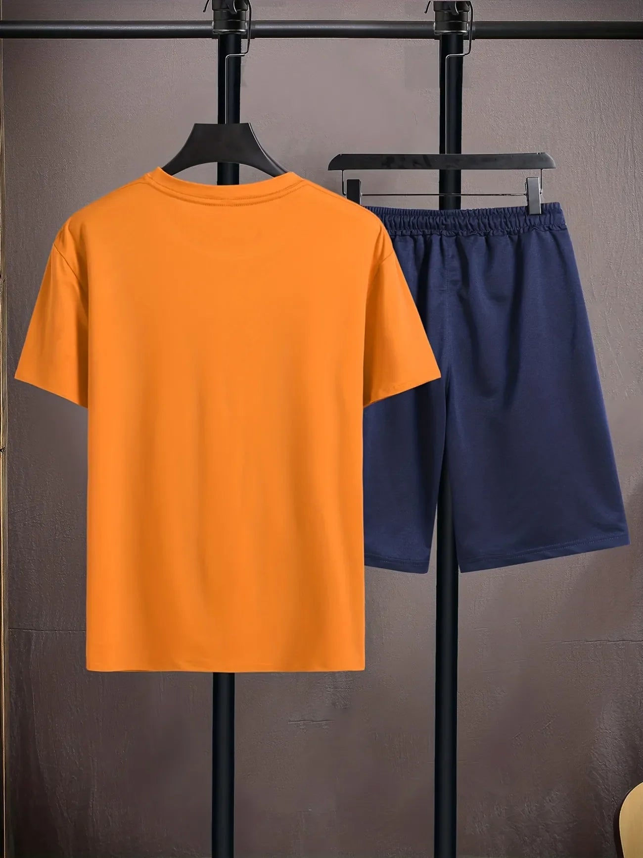 Mens Shorts and T-Shirt Summer Cotton Set - MMSS85 - Orange Navy Blue