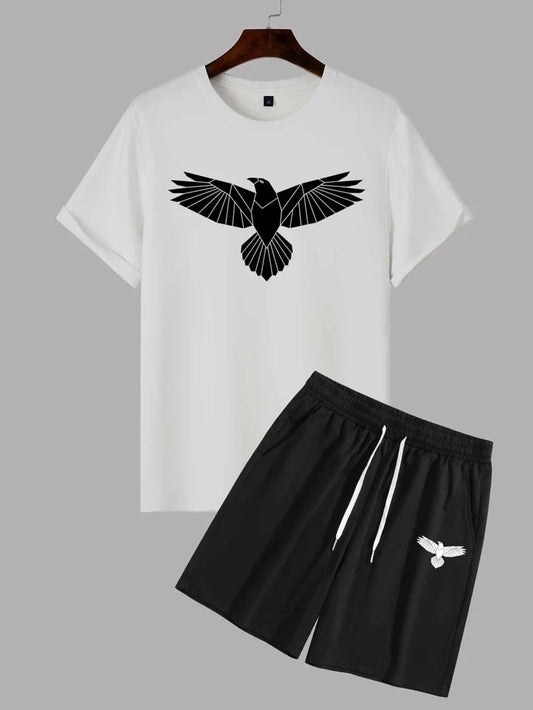 Mens Shorts and T-Shirt Summer Cotton Set - MMSS48 - White Black