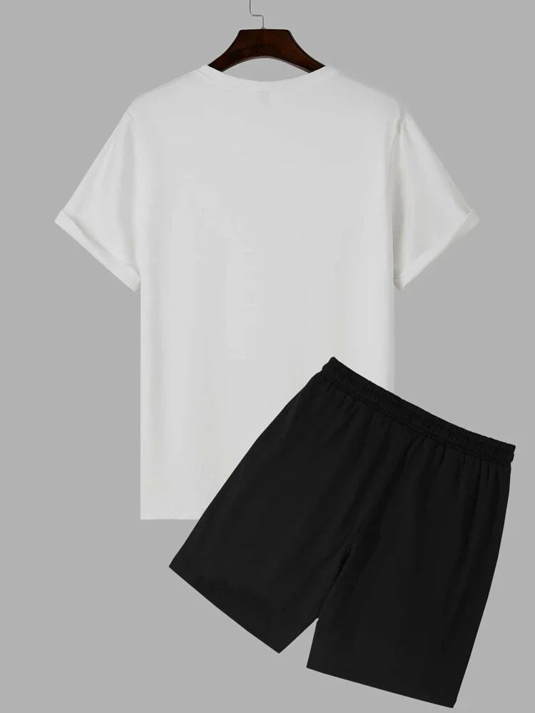 Mens Shorts and T-Shirt Summer Cotton Set - MMSS48 - White Black