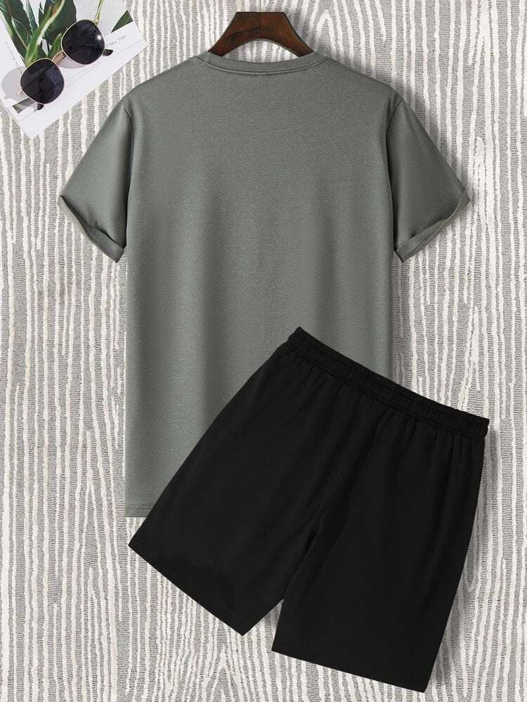 Mens Shorts and T-Shirt Summer Cotton Set - MMSS67 - Charcoal Black