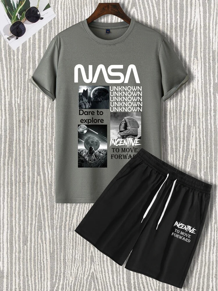 Mens Shorts and T-Shirt Summer Cotton Set - MMSS67 - Charcoal Black