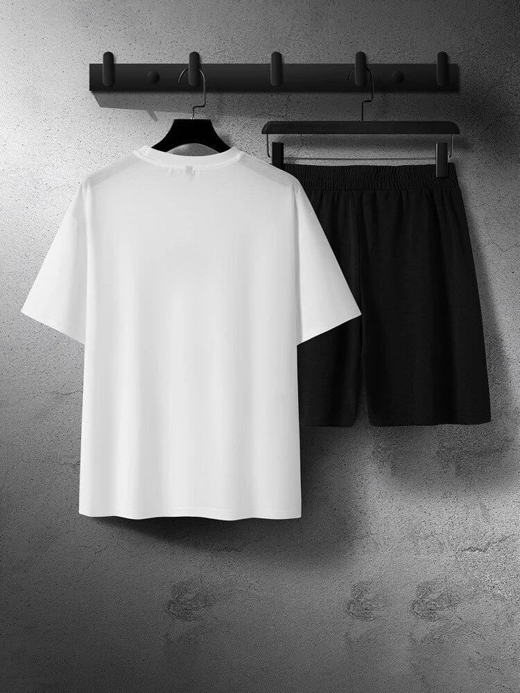 Mens Shorts and T-Shirt Summer Cotton Set - MMSS58 - White Black