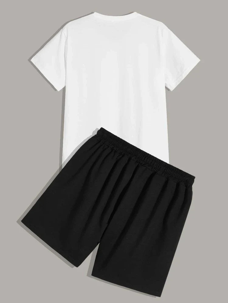 Mens Shorts and T-Shirt Summer Cotton Set - MMSS51 - White Black