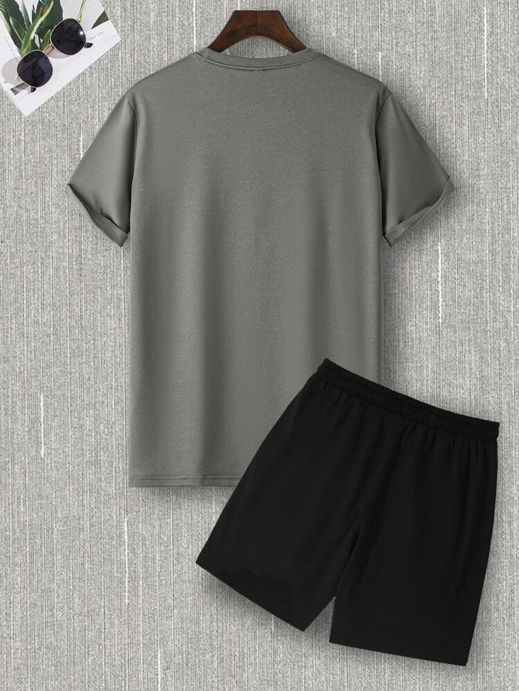 Mens Shorts and T-Shirt Summer Cotton Set - MMSS69 - Charcoal Black