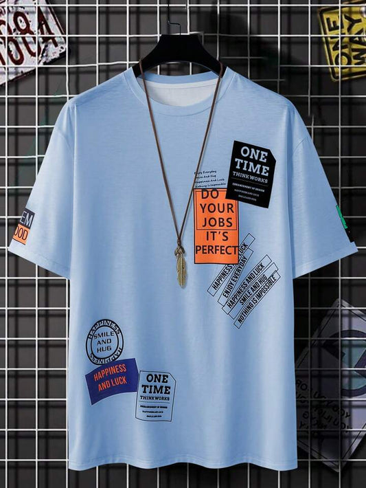 Mens Sticker Printed T-Shirt MMSPS12 - Light Blue