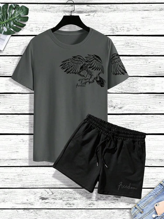 Mens Shorts and T-Shirt Summer Cotton Set - MMSS49 - Charcoal Black