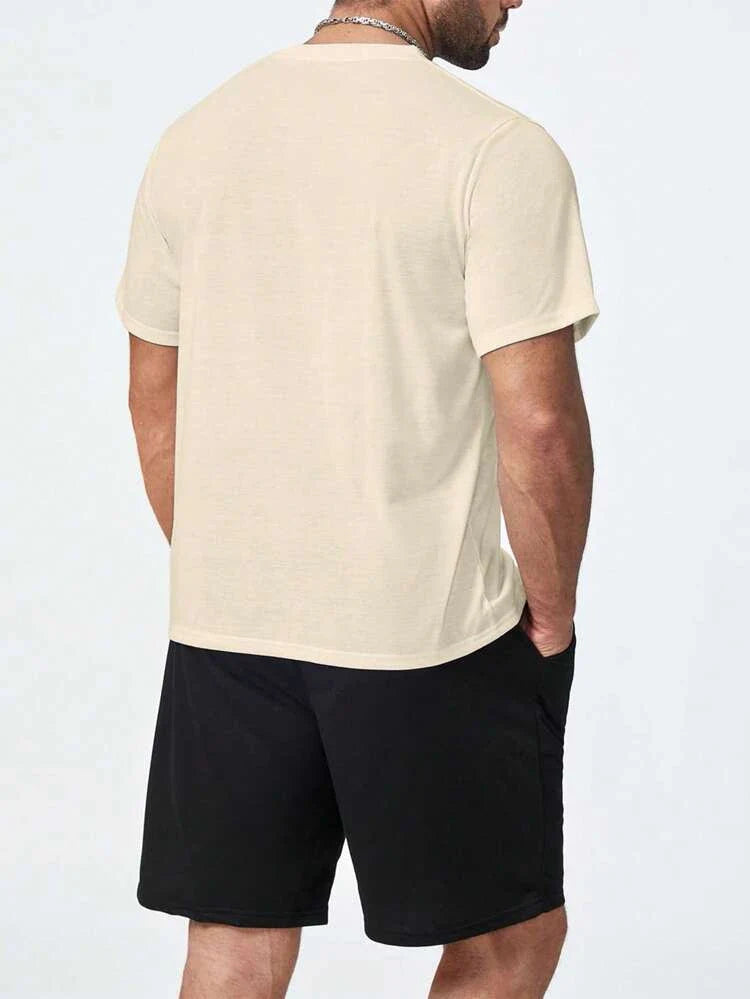 Mens Shorts and T-Shirt Summer Cotton Set - MMSS52 - Cream Black