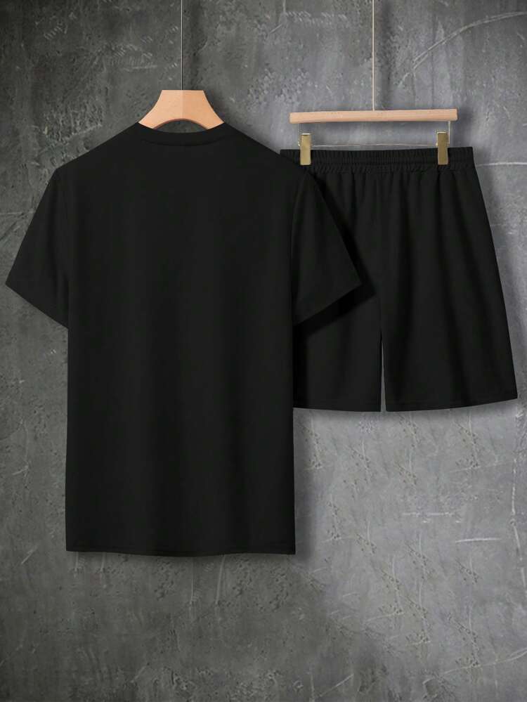 Mens Shorts and T-Shirt Summer Cotton Set - MMSS64 - Black Black