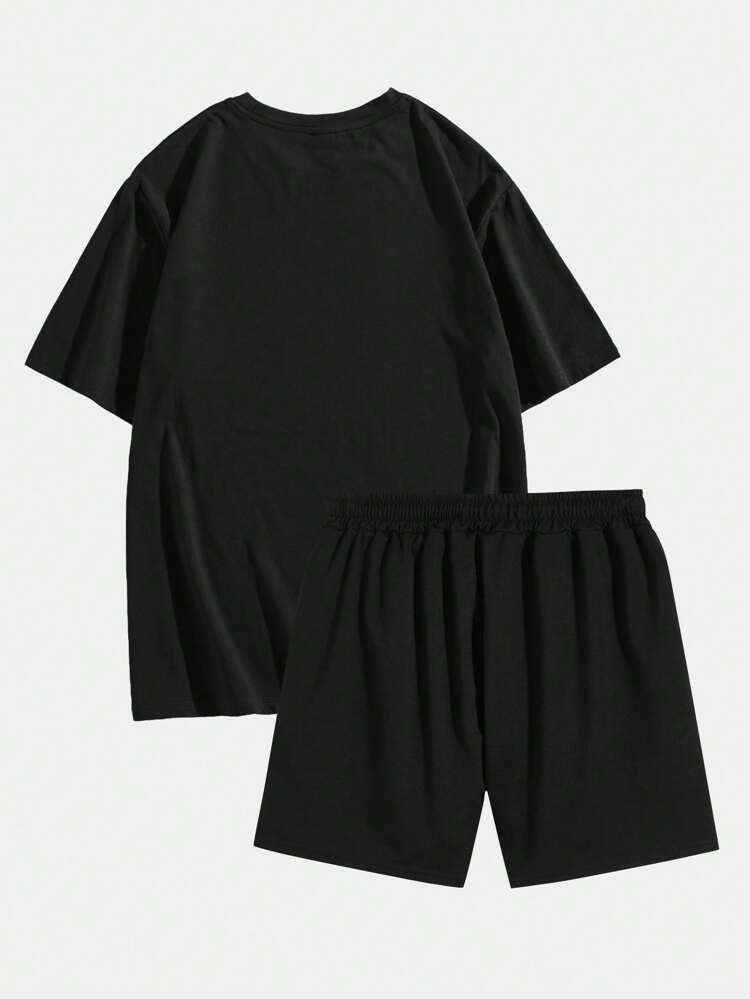 Mens Shorts and T-Shirt Summer Cotton Set - MMSS62 - Black Black