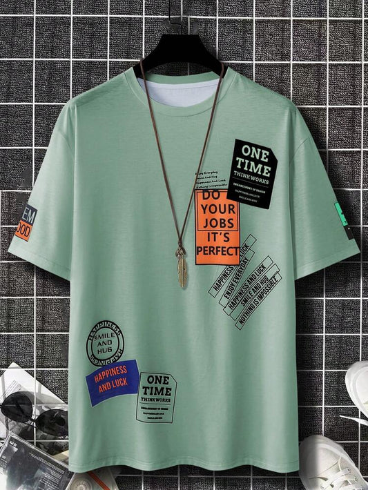 Mens Sticker Printed T-Shirt MMSPS12 - Mint Green