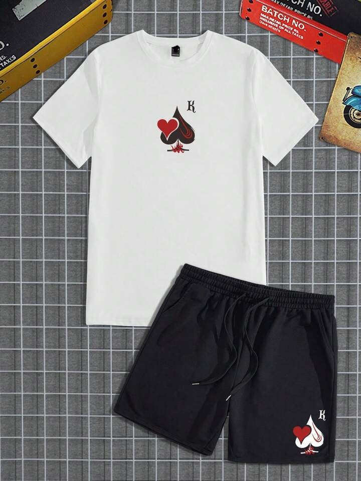 Mens Shorts and T-Shirt Summer Cotton Set - MMSS74 - White Black