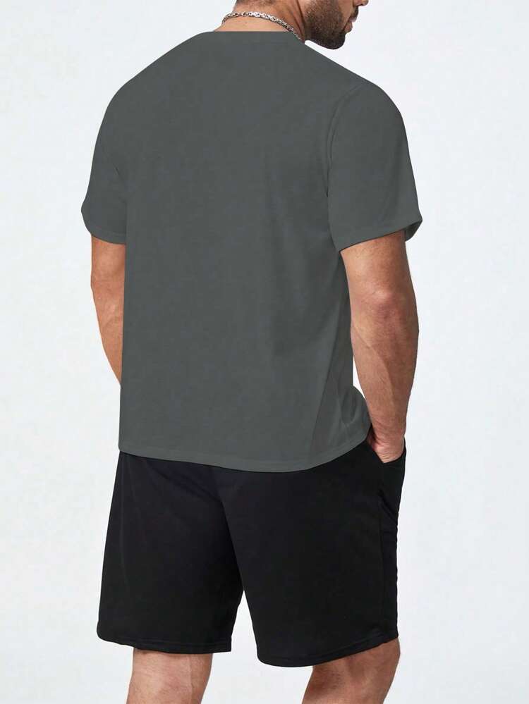 Mens Shorts and T-Shirt Summer Cotton Set - MMSS52 - Charcoal Black