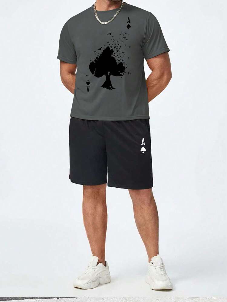 Mens Shorts and T-Shirt Summer Cotton Set - MMSS52 - Charcoal Black