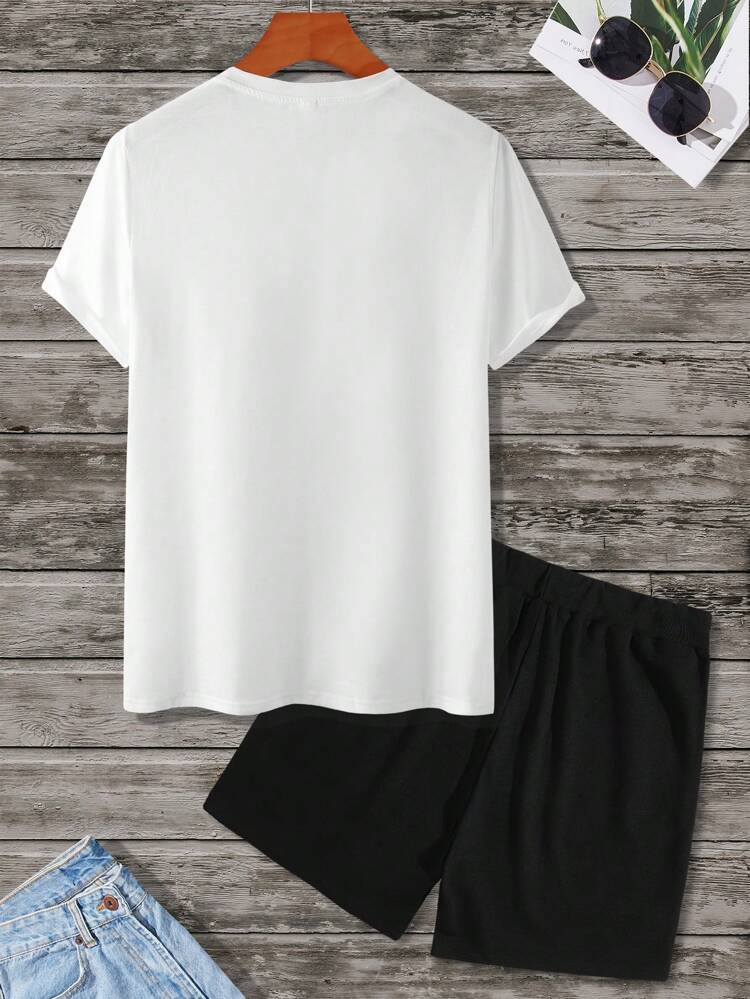 Mens Shorts and T-Shirt Summer Cotton Set - MMSS65 - White Black