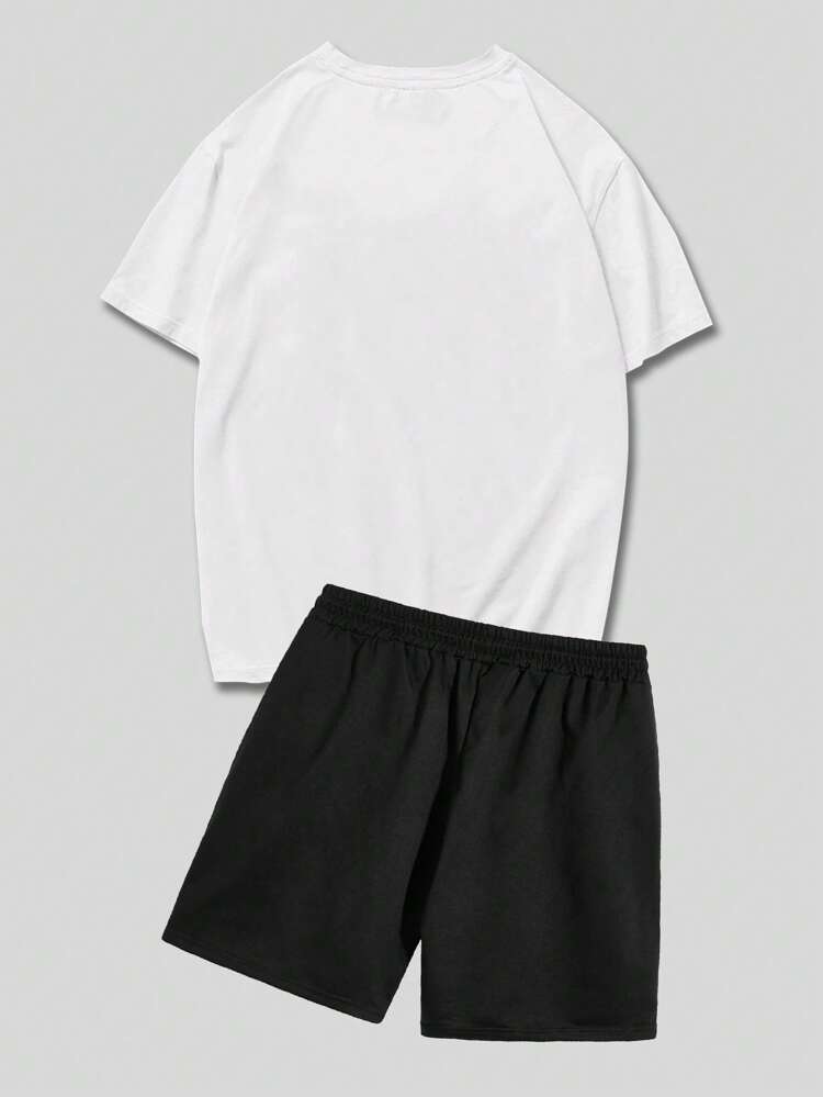 Mens Shorts and T-Shirt Summer Cotton Set - MMSS56 - White Black