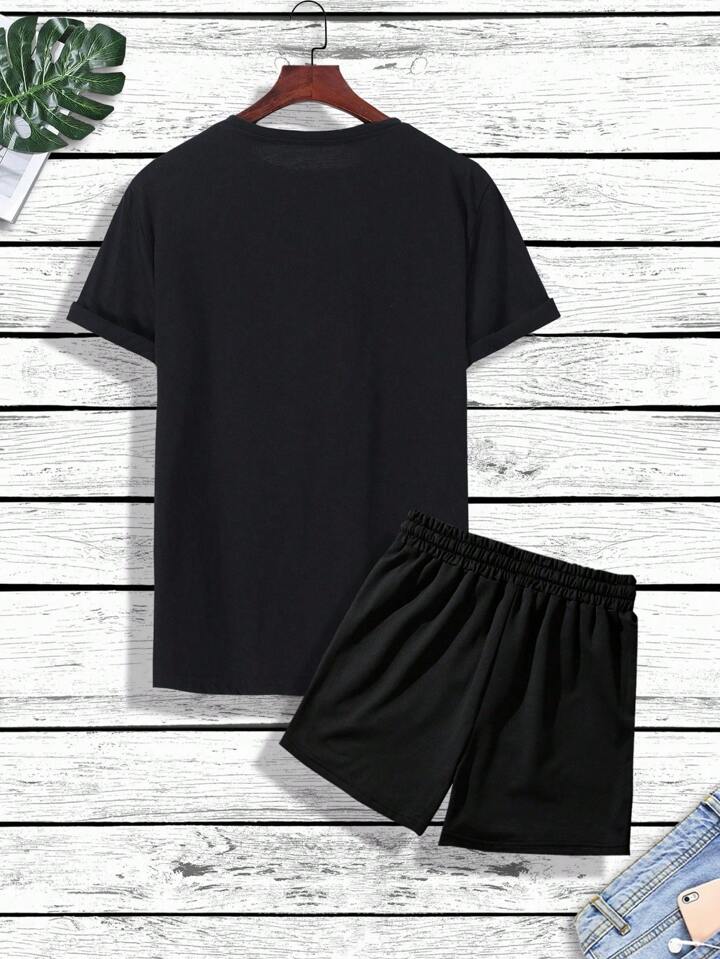 Mens Shorts and T-Shirt Summer Cotton Set - MMSS71 - Black Black