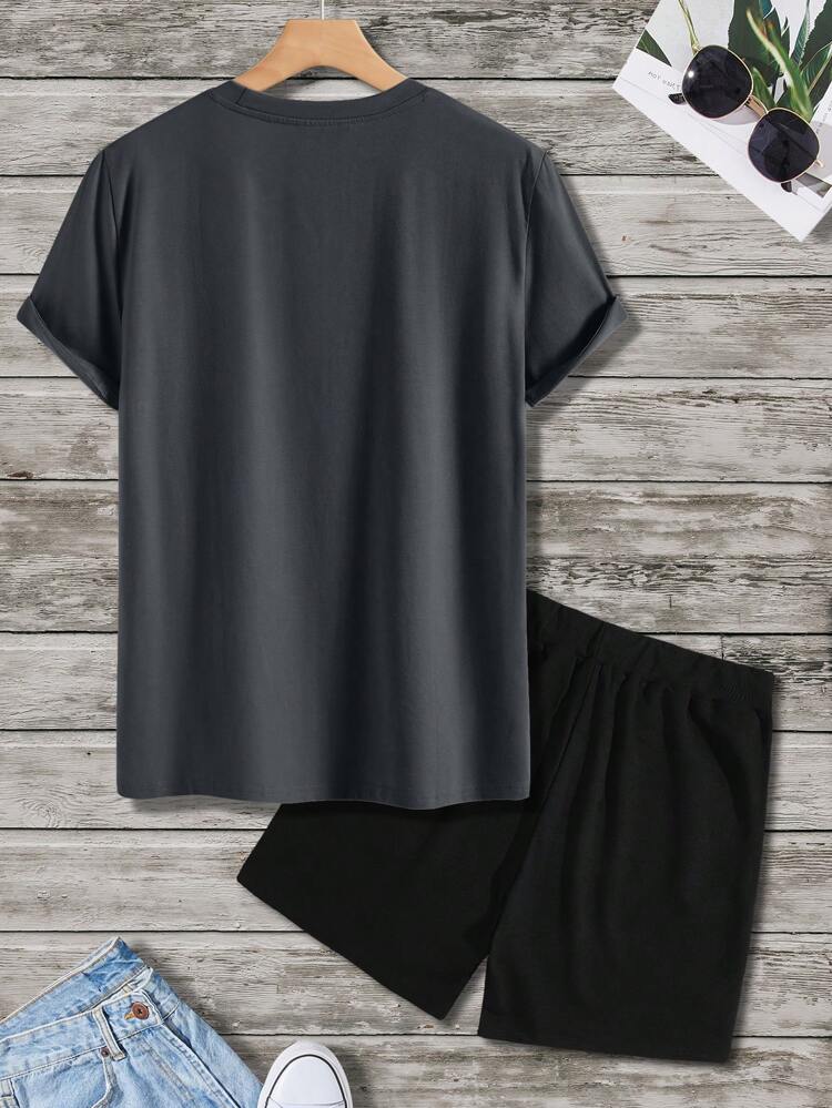 Mens Shorts and T-Shirt Summer Cotton Set - MMSS65 - Charcoal Black