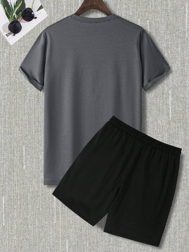 Mens Shorts and T-Shirt Summer Cotton Set - MMSS66 - Charcoal Black