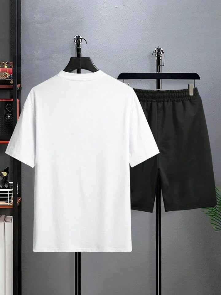 Mens Shorts and T-Shirt Summer Cotton Set - MMSS75 - White Black