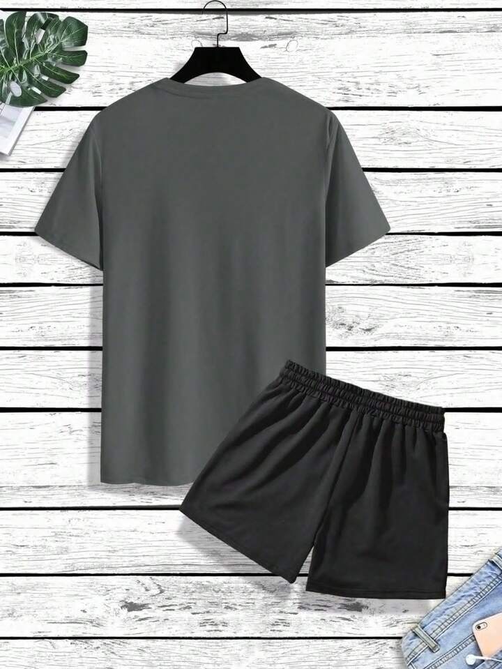 Mens Shorts and T-Shirt Summer Cotton Set - MMSS71 - Charcoal Black