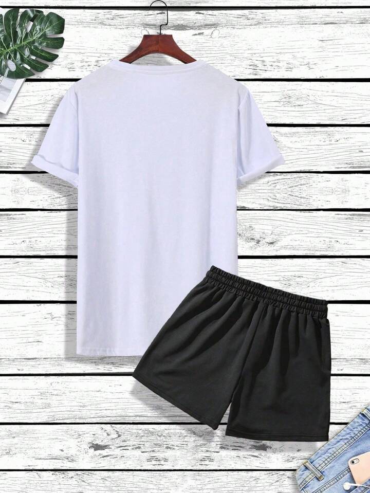 Mens Shorts and T-Shirt Summer Cotton Set - MMSS71 - White Black