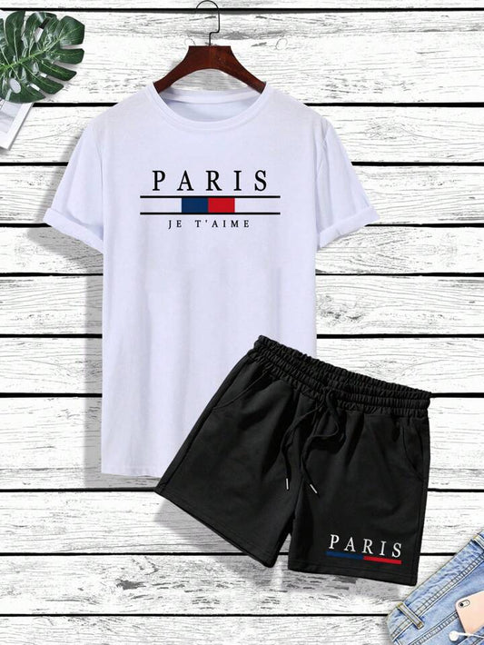 Mens Shorts and T-Shirt Summer Cotton Set - MMSS71 - White Black