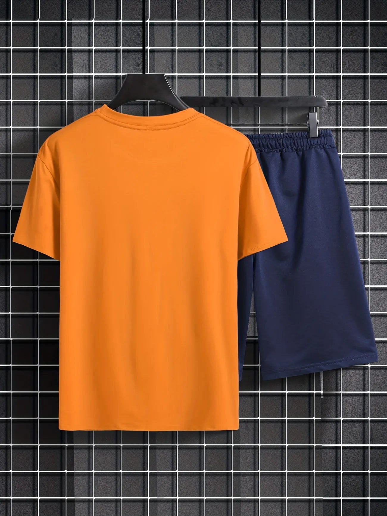 Mens Shorts and T-Shirt Summer Cotton Set - MMSS76 - Orange Navy Blue