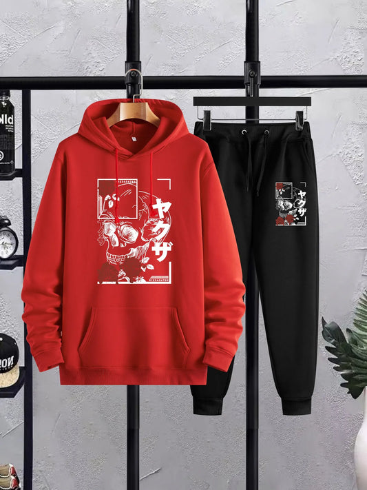 Winter Printed Hoodie and Pants Co Ord Set MIRWHPSST4 - Red Black