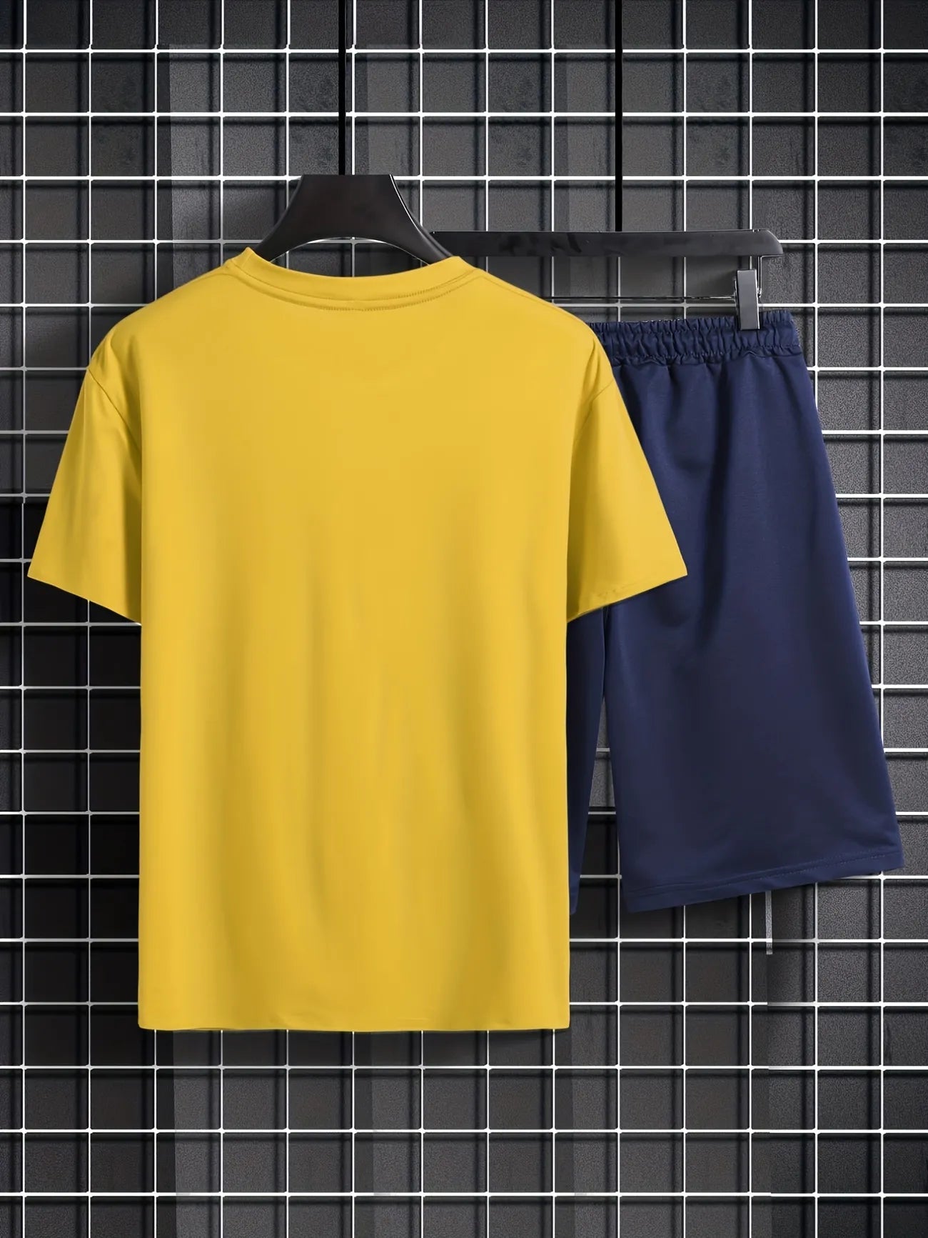 Mens Shorts and T-Shirt Summer Cotton Set - MMSS87 - Yellow Navy Blue