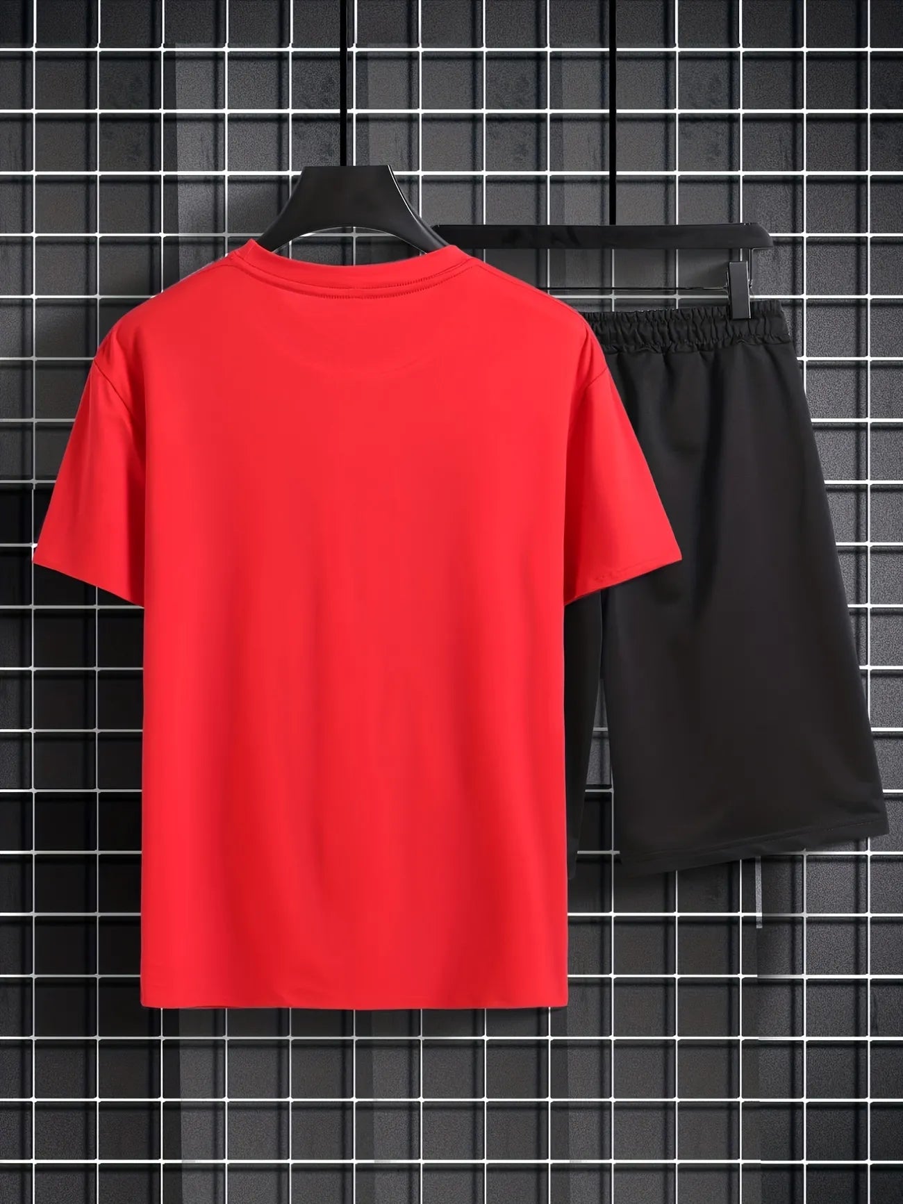 Mens Shorts and T-Shirt Summer Cotton Set - MMSS87 - Red Black