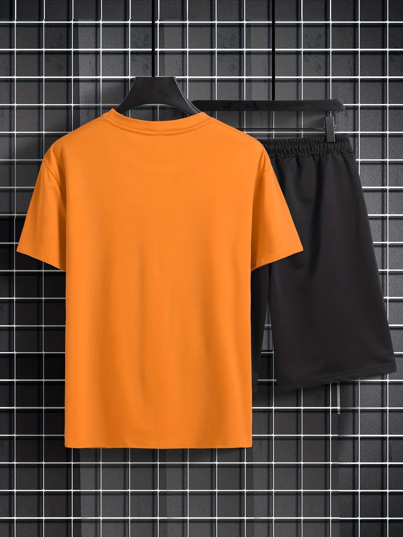 Mens Shorts and T-Shirt Summer Cotton Set - MMSS76 - Orange Black