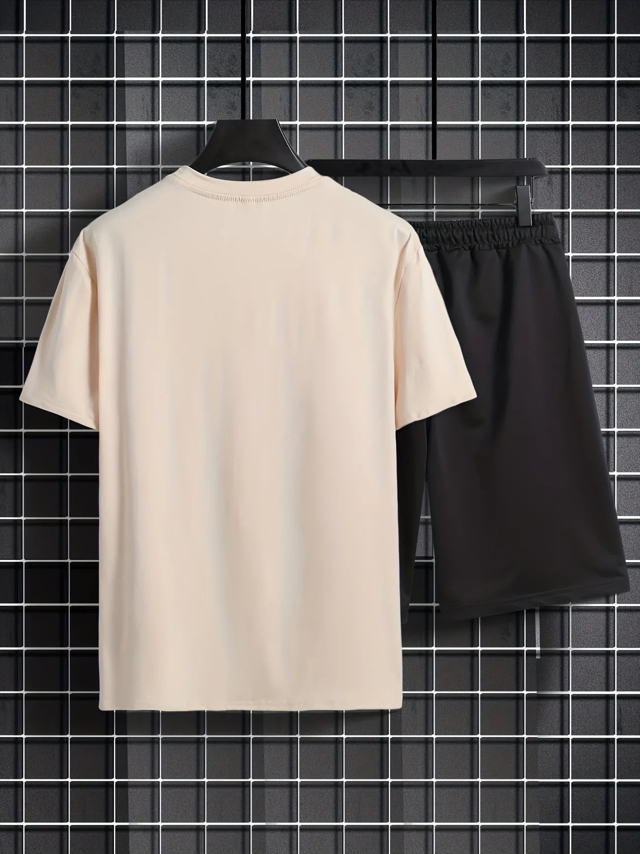 Mens Shorts and T-Shirt Summer Cotton Set - MMSS87 - Cream Black