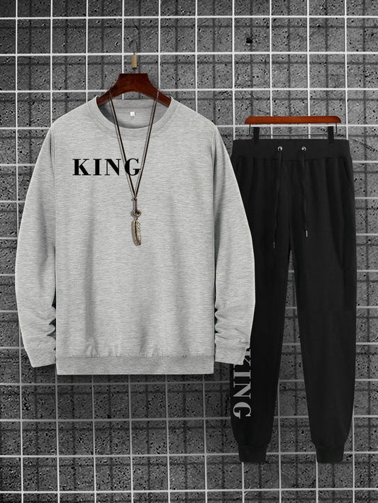 Winter Printed Sweatshirt and Pants Co Ord Set MIRWPCS10 - Grey Black