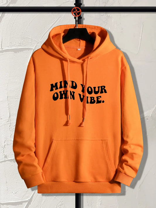 Mens Printed Pullover Kangaroo Hoodie - MIRMPKH1 - Orange