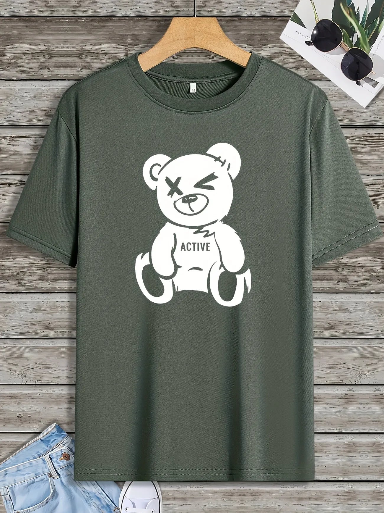 Mens Sticker Printed T-Shirt MMSPS81 - Olive Green