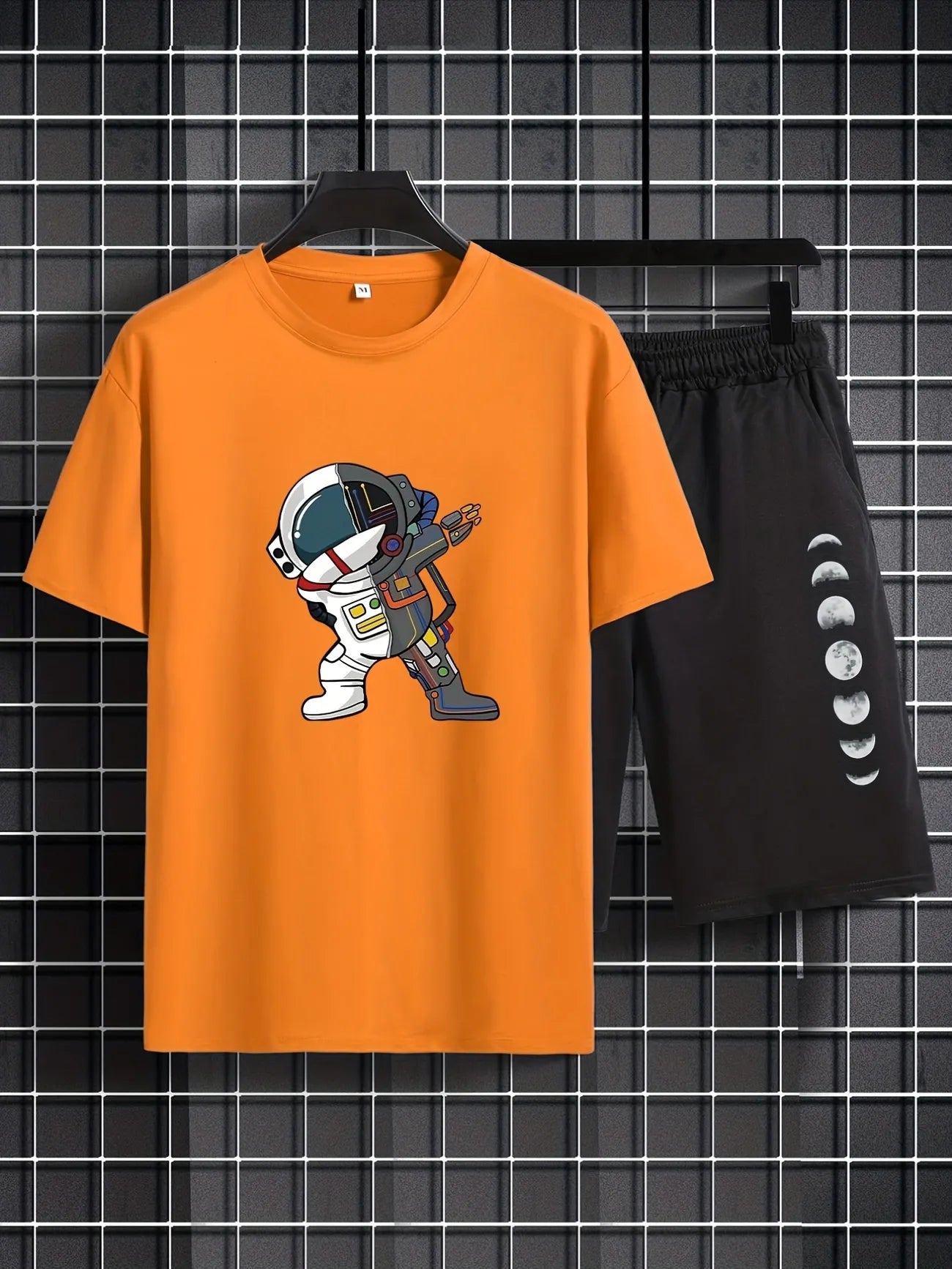 Mens Shorts and T-Shirt Summer Cotton Set - MMSS81 - Orange Black