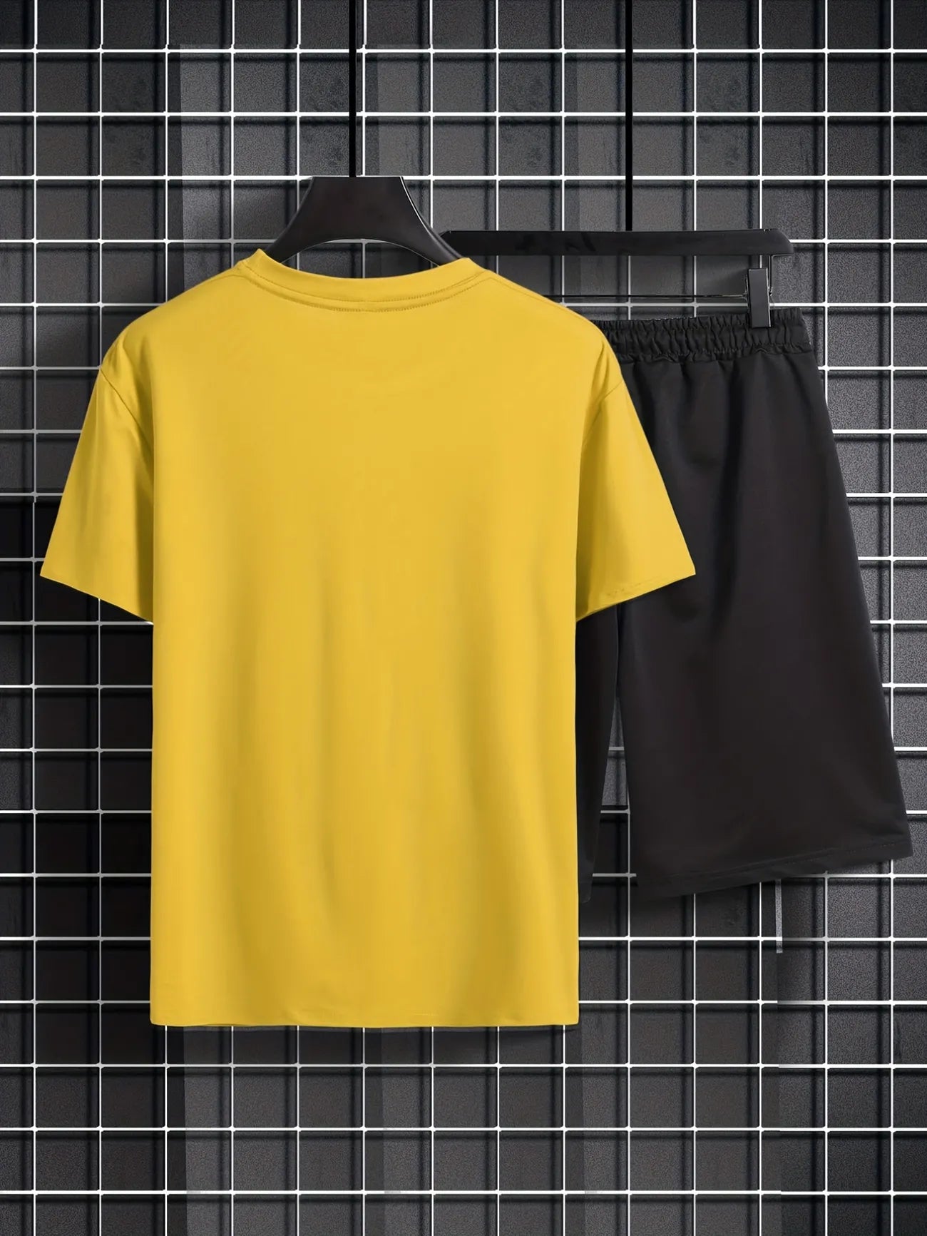 Mens Shorts and T-Shirt Summer Cotton Set - MMSS76 - Yellow Black