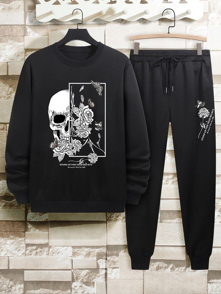 Winter Printed Sweatshirt and Pants Co Ord Set MIRWPCS1 - Black Black