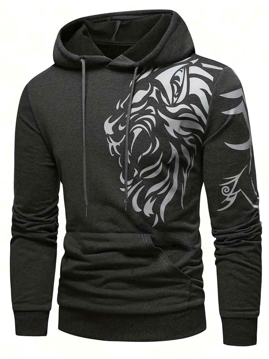 Mens Printed Pullover Kangaroo Hoodie - MIRMPKH6 - Charcoal