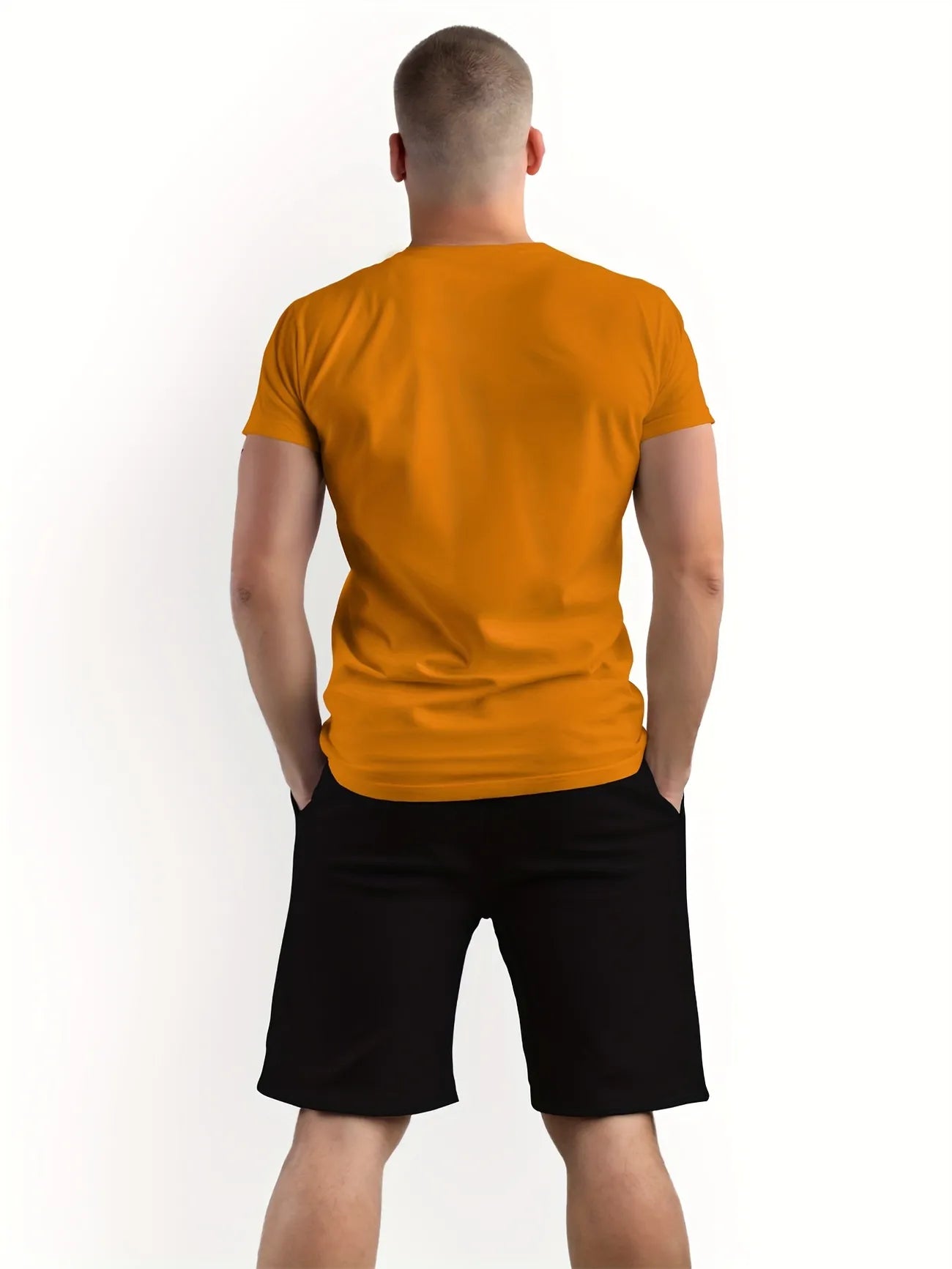 Mens Shorts and T-Shirt Summer Cotton Set - MMSS83 - Orange Black