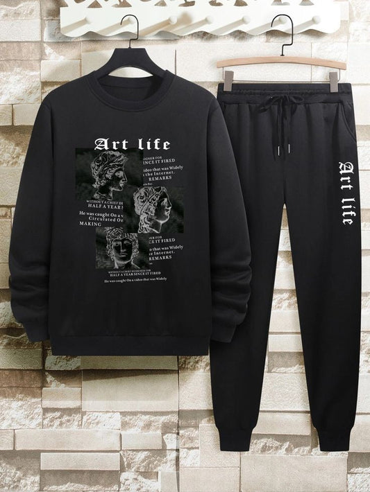 Winter Printed Sweatshirt and Pants Co Ord Set MIRWPCS3 - Black Black