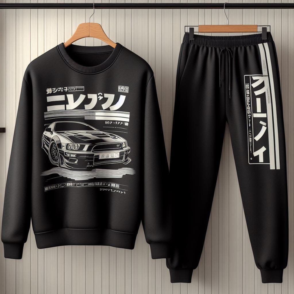 Winter Printed Sweatshirt and Pants Co Ord Set MIRWPCS38 - Black Black