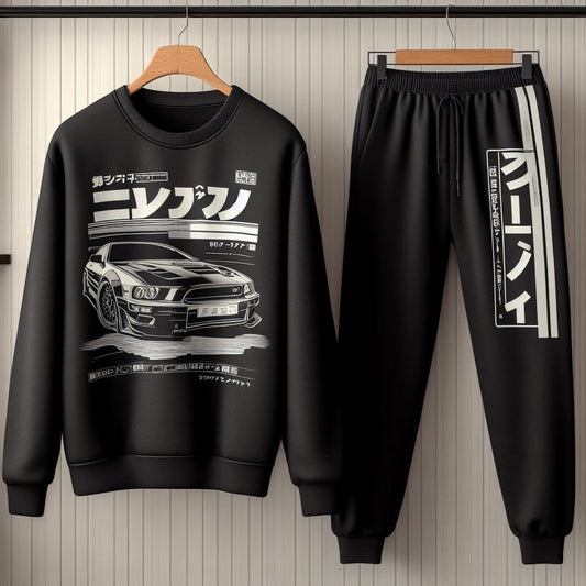 Winter Printed Sweatshirt and Pants Co Ord Set MIRWPCS38 - Black Black