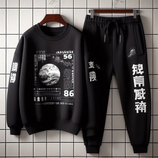 Winter Printed Sweatshirt and Pants Co Ord Set MIRWPCS41 - Black Black