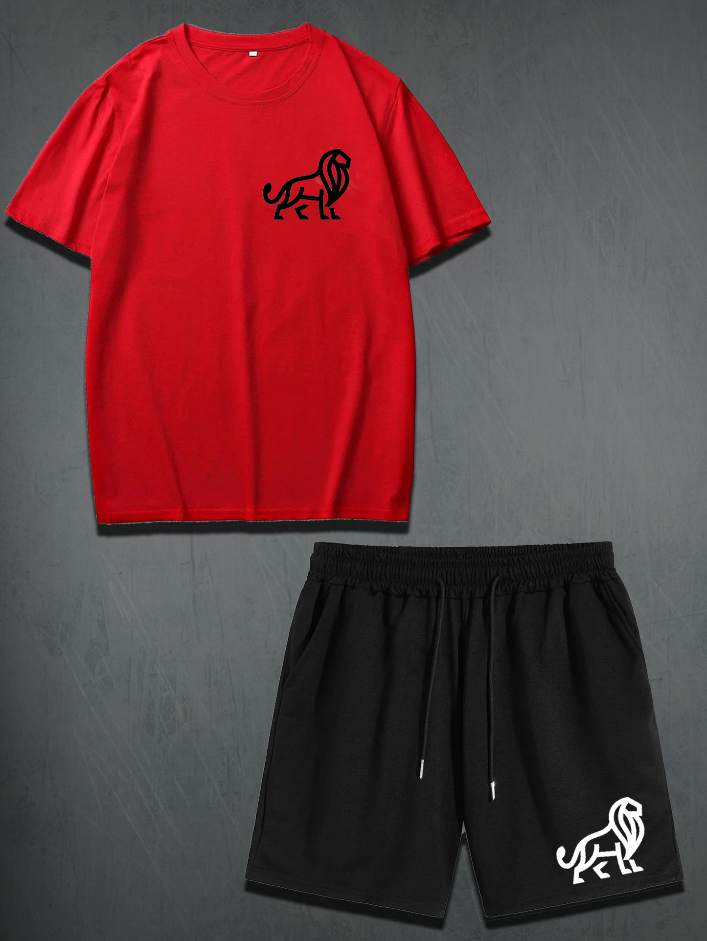 Mens Shorts and T-Shirt Summer Cotton Set - MMSS46 - Red Black