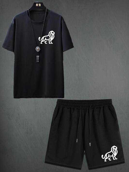 Mens Shorts and T-Shirt Summer Cotton Set - MMSS46 - Black Black