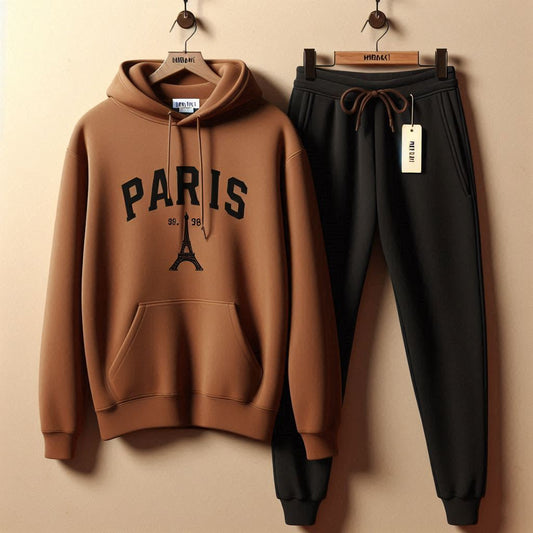 Winter Printed Hoodie and Pants Co Ord Set MIRWHPSST15 - Brown Black