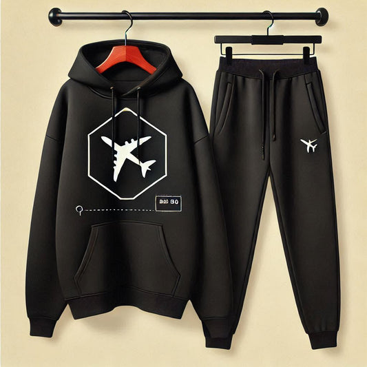 Winter Printed Hoodie and Pants Co Ord Set MIRWHPSST23 - Black Black